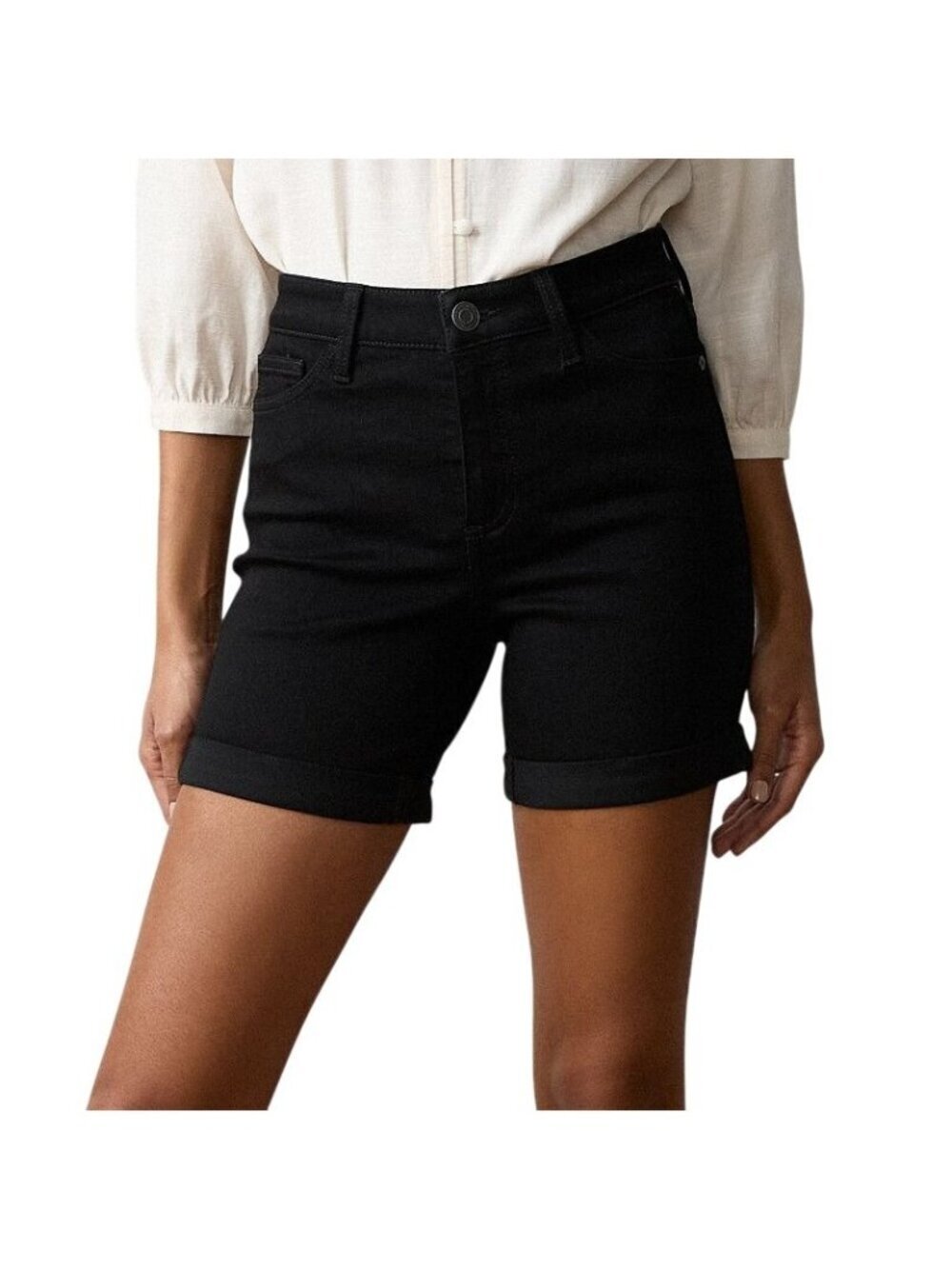 LC Lauren Conrad Womens Black Jean Shorts High Rise Denim Rolled Cuff Sz 4 New